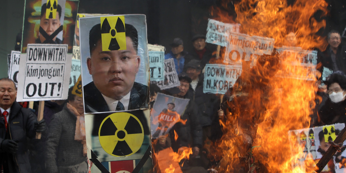 Protest mieszkańców Korei Południowej przeciwko testom nuklearnym prowadzonym przez Koreę Północną