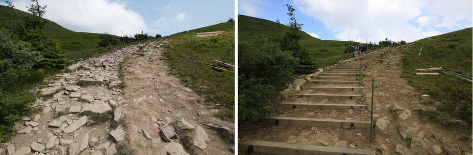 Szlak z Wołosatego na Tarnicę w Bieszczadach przed i po modernizacji