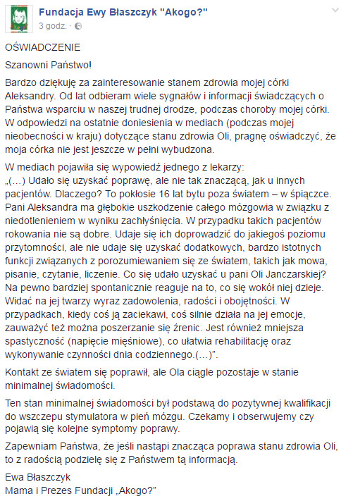 Ewa Błaszczyk na Facebooku