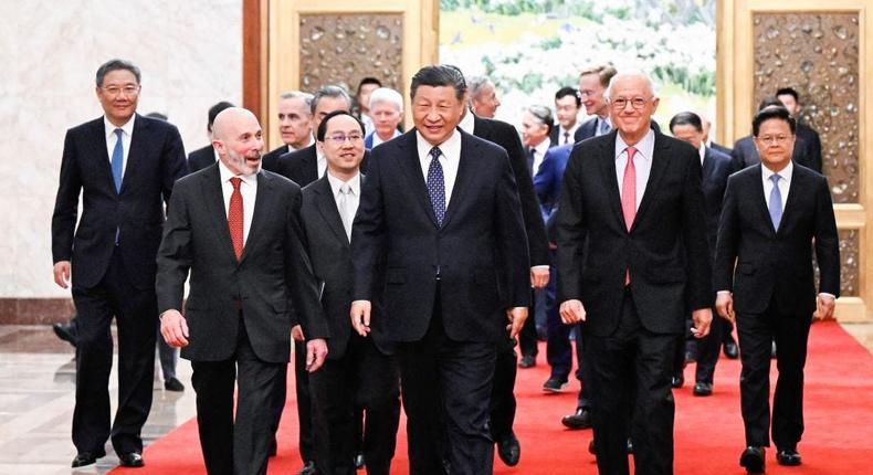 Chinese President Xi Jinping meets with representatives from American business, strategic and academic communities at the Great Hall of the People in Beijing, capital of China, March 27, 2024. (Xinhua News Agency via Getty Images