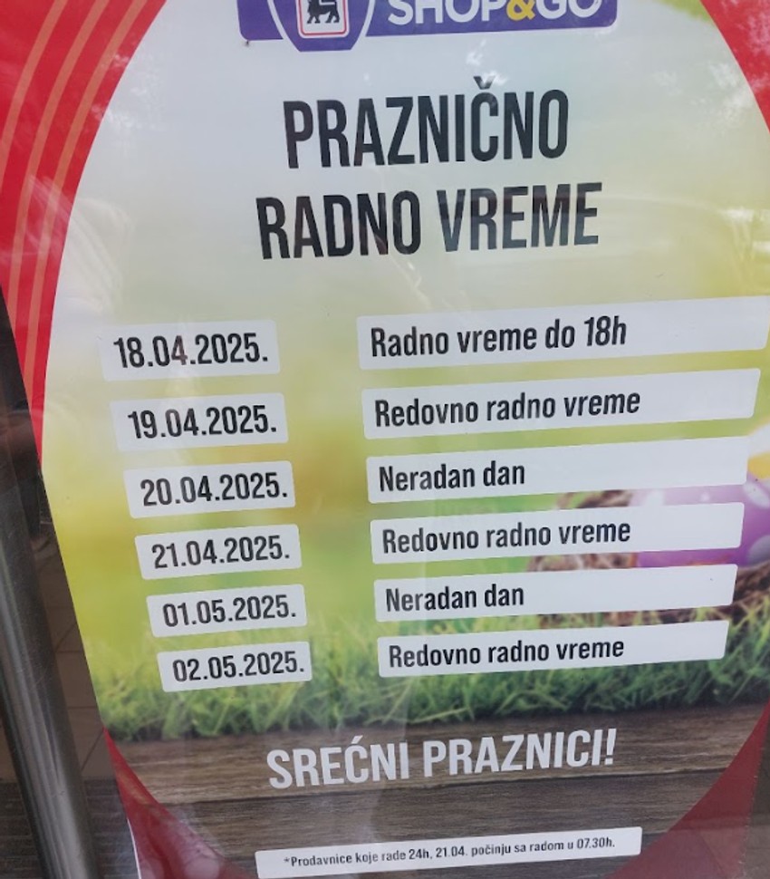Radno vreme Shop&Go prodavnica za 1. maj