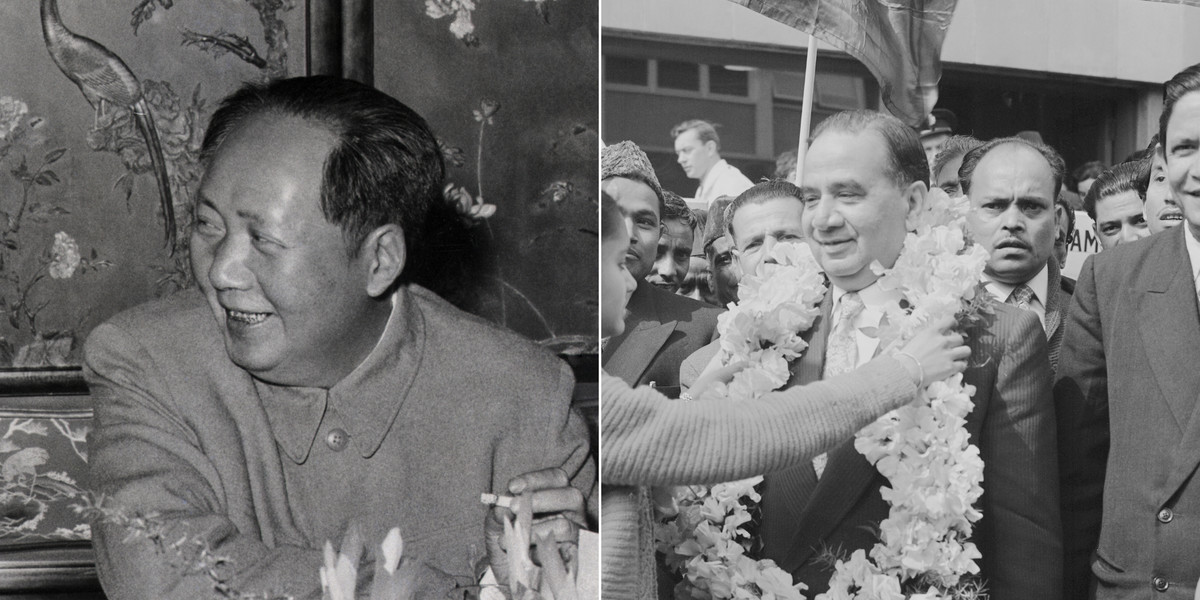 Mao Zedong na bankiecie w 1956 r. i Huseyn Shaheed Suhrawardy w 1957 r.