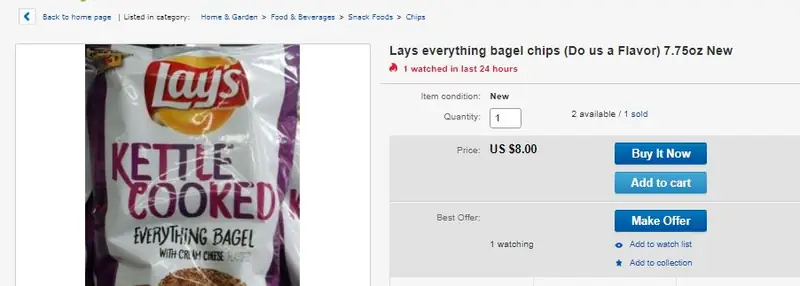 Chipsy o smaku bajgla dostępne na eBay&#39;u