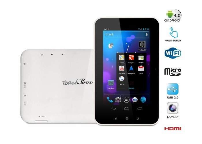 Tablet PC Touch Box 7. (490 zł)
Tablet z systemem operacyjnym Android 4.0 oraz wyświetlaczem o przekątnej 7 cali i rozdzielczości 800 x 480 pikseli. Wyposażony w procesor ARM Cortex A8 1.2 GHz.