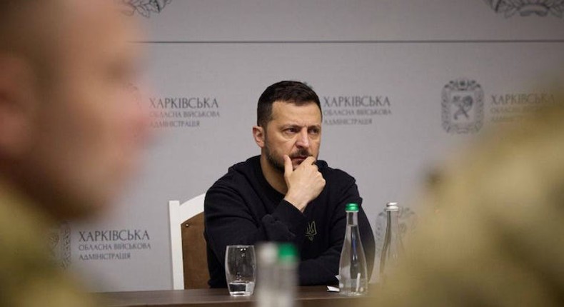 Ukrainian President Volodymyr Zelenskyy meeting with military officials on May 16, 2024.Office of the President of Ukraine/Telegram