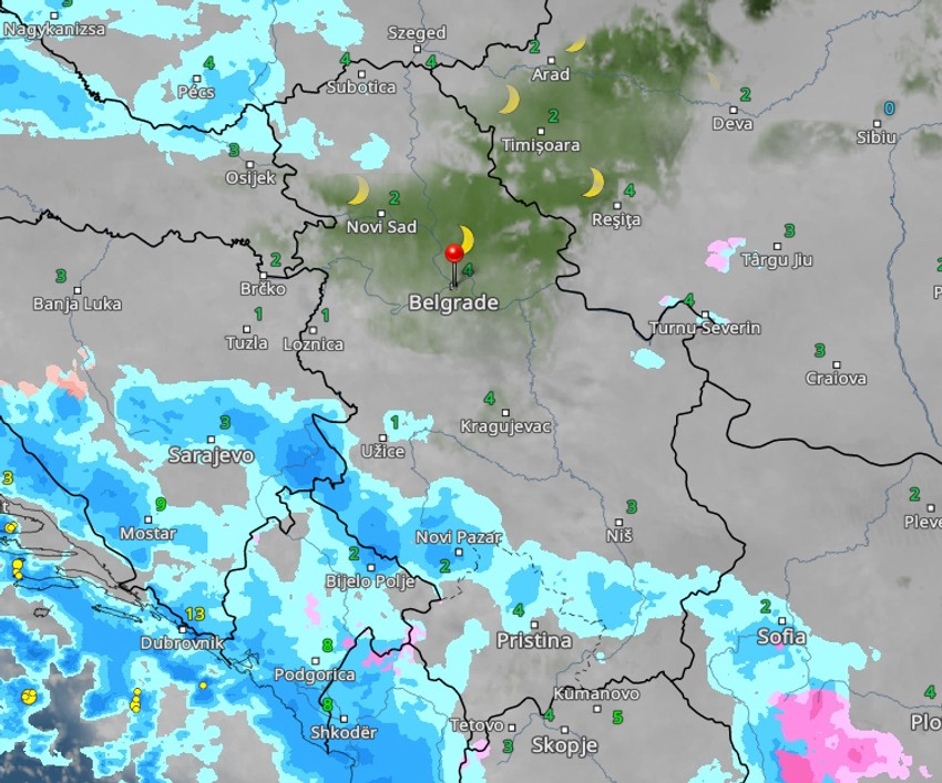 Kretanje kiše sutra u 1 čas