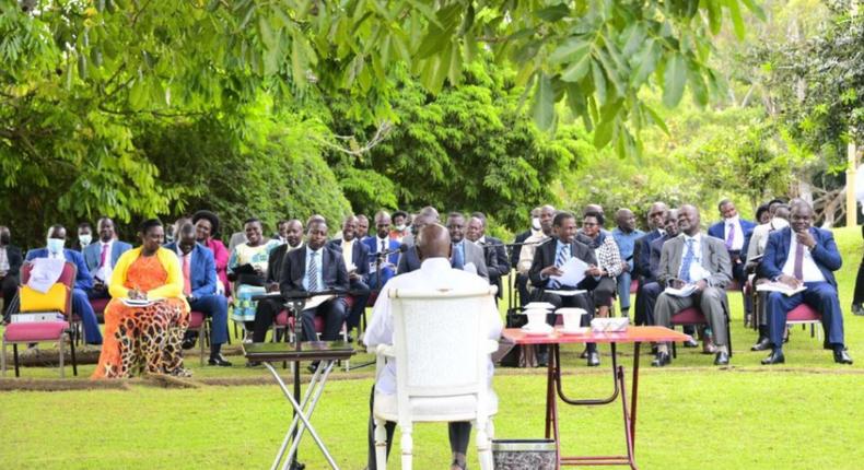 President Museveni while meeting MPs