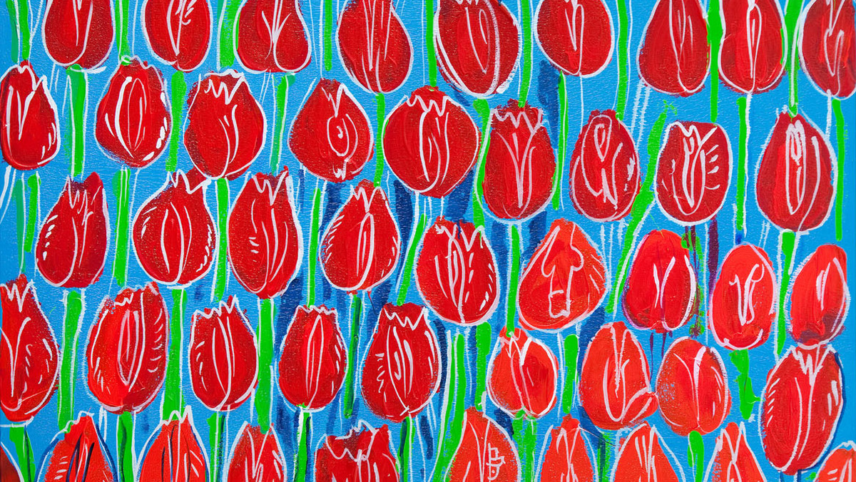 Edward Dwurnik, "Czerwone tulipany" (2012). Fragment obrazu