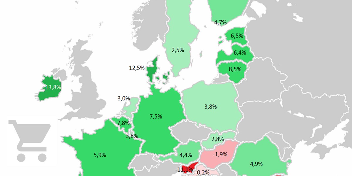 Porównując z innymi krajami Unii można powiedzieć, że Polacy dużo ostrożniej wydawali pieniądze na zakupy w październiku. Druga fala pandemii wystraszyła nas bardziej niż mieszkańców większości państw. Traciły na tym między innymi sieci marketów. Jedne z największych wzrostów we wspólnocie notują za to nasze sklepy internetowe.