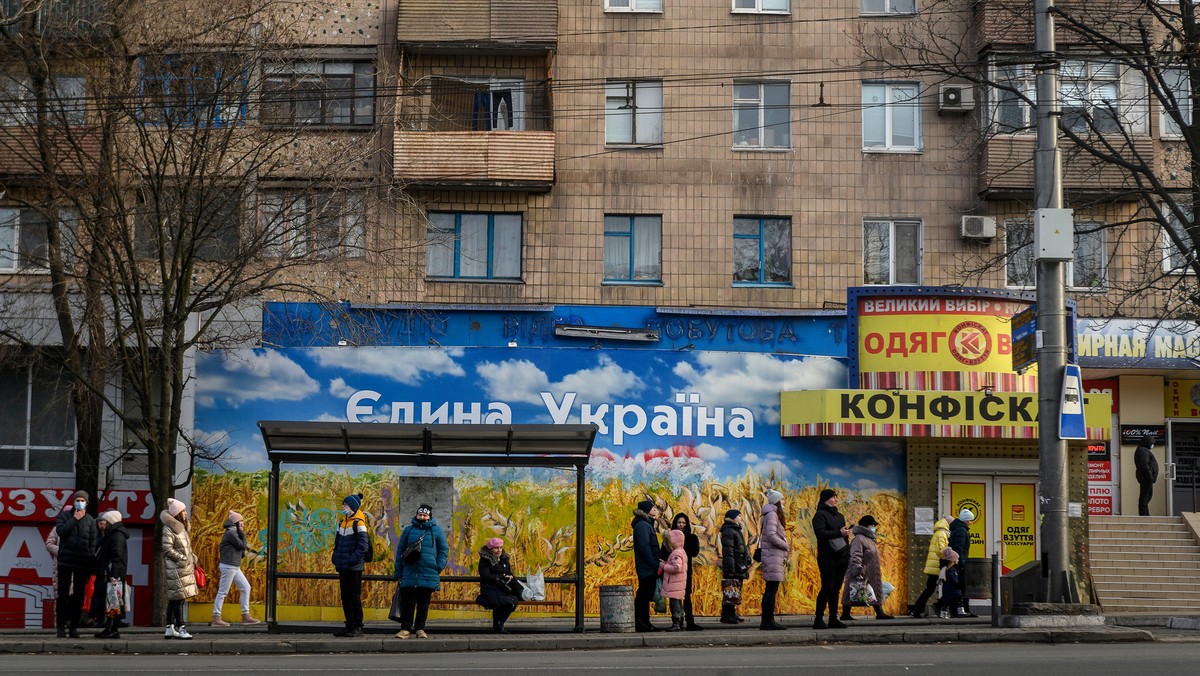 Billboard z napisem „Jedna Ukraina w Mariupolu, 16 stycznia 2022 r.