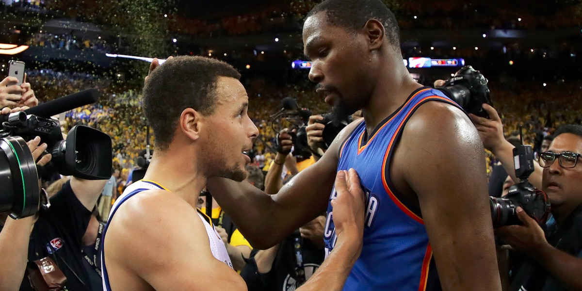 Perhaps Stephen Curry was telling Kevin Durant he would see him soon.