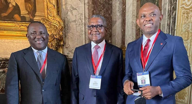 Tony Elumelu, Aliko Dangote, and Abdul Samad Rabiu spotted together at the 4th edition of Choose France International Business Summit