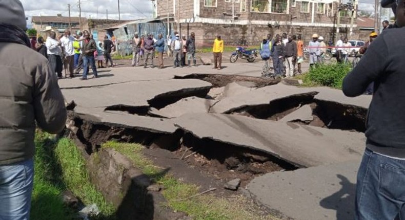 File image of a collapsed road. Nakuru residents warned against using this road