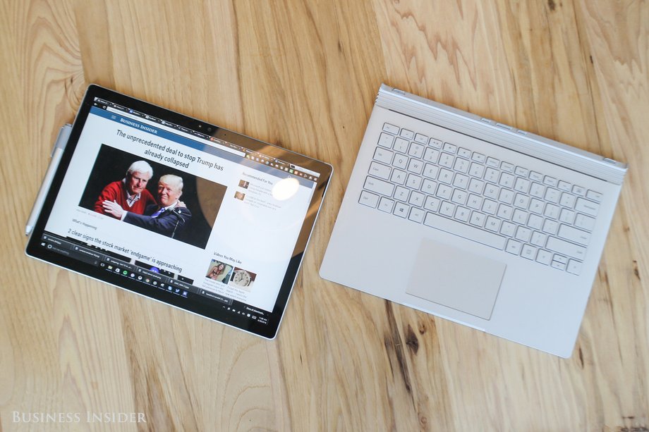 Boosh. On the left is a full-fledged, surprisingly lightweight Windows 10 tablet. On the right is the detached keyboard portion. But wait, there's more!