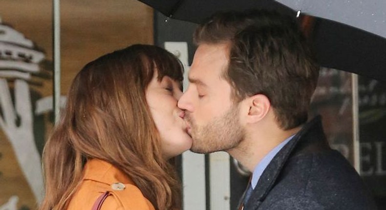 Jamie Dornan and Dakota Johnson on set of Fifty Shades Darker 