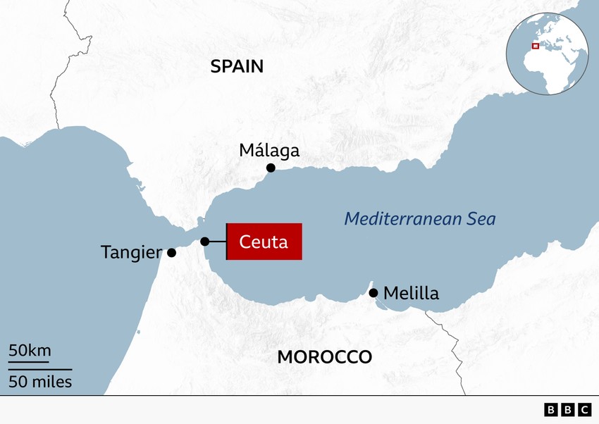 Mapa Seute, Tanžira (na severu Maroka), desno je Melilja | Foto: BBC