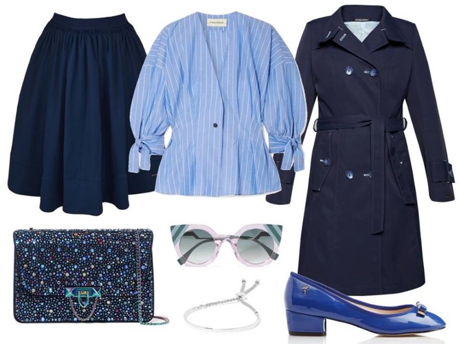 Modne kolory ubrań na lato 2018: Płaszcz - Dziekański/dziekanski.pl, spódnica -  More’Moi/moremoi.pl, buty - Menbur/menbur.pl, koszula, torebka, okulary, bransoletka TK Maxx/tkmaxx.pl