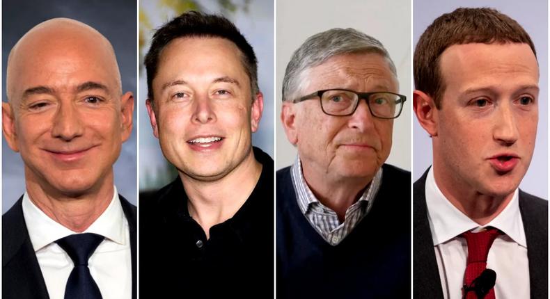 De gauche à droite : Jeff Bezos, Elon Musk, Bill Gates et Mark Zuckerberg / Business AM