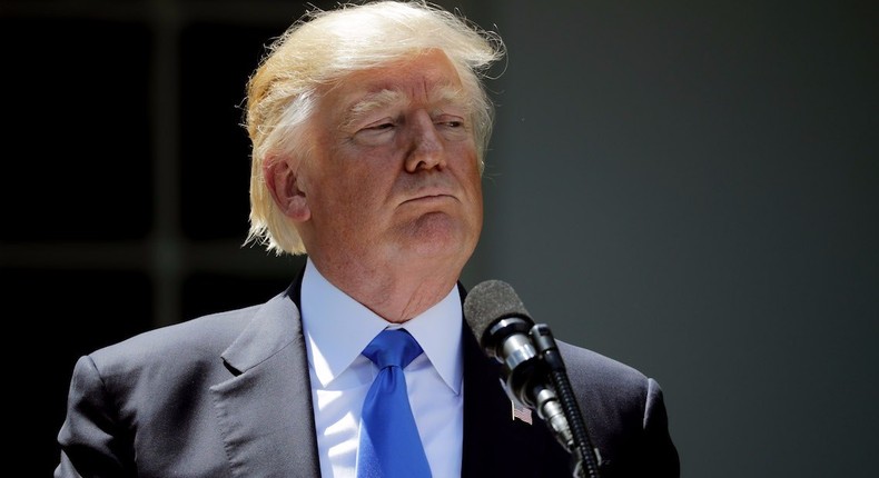 President Donald Trump at a press conference during which he accused James Comey of lying under oath.