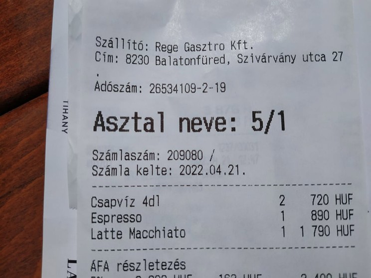 720 forint két pohár csapvíz 