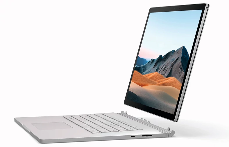 Surface Book 3 ma dwa akumulatory: jeden znajduje się w wyświetlaczu, jeden pod klawiaturą