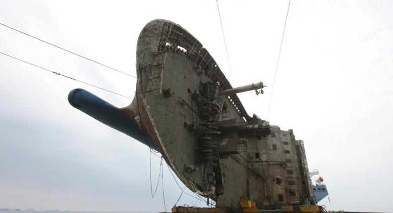 The 145-metre Sewol ferry was brought to the surface on March 26, 2017 in a salvage operation believed to be among the largest ever of a wreck in one piece