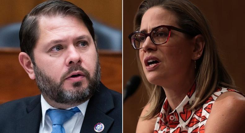 Rep. Ruben Gallego, left, and Sen. Kyrsten Sinema.Tom Williams/CQ-Roll Call, Inc via Getty Images; Alex Wong/Getty Images