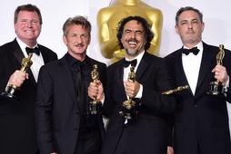 James W. Skotchdopole, presenter Sean Penn, Alejandro G. Inarritu and John Lesher