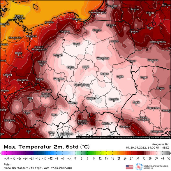 Skrajne prognozy zakładają nawet ok. 40 st. C