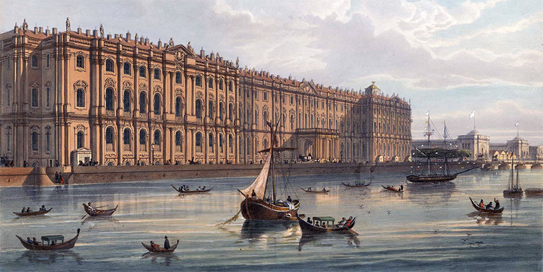 Pałac zimowy w Petersburgu od strony Newy. Litografia XIX-wieczna