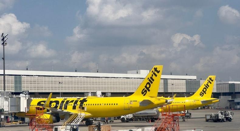 Spirit airlines planes sits at the gate at George Bush Intercontinental Airport (IAH) in Houston, Texas, on March 8, 2023.DANIEL SLIM/AFP via Getty Images