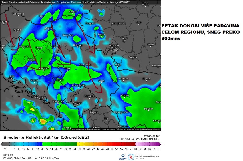 U pwtak se očekuju kiša i sneg
