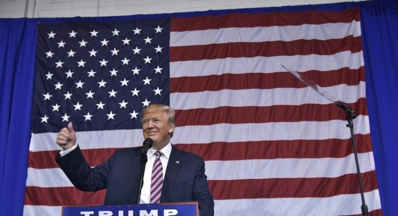 Republican presidential nominee Donald Trump speaks during a rally in Delaware, Ohio, on October 20, 2016