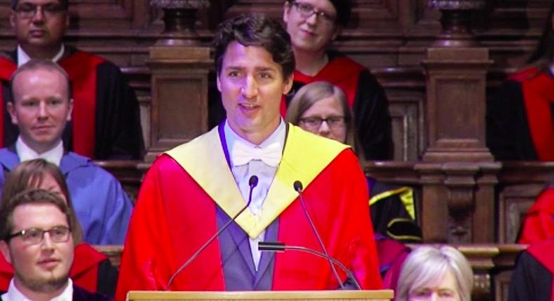 Canadian Prime Minister Justin Trudeau accepts an honourary degree from the University of Edinburgh.