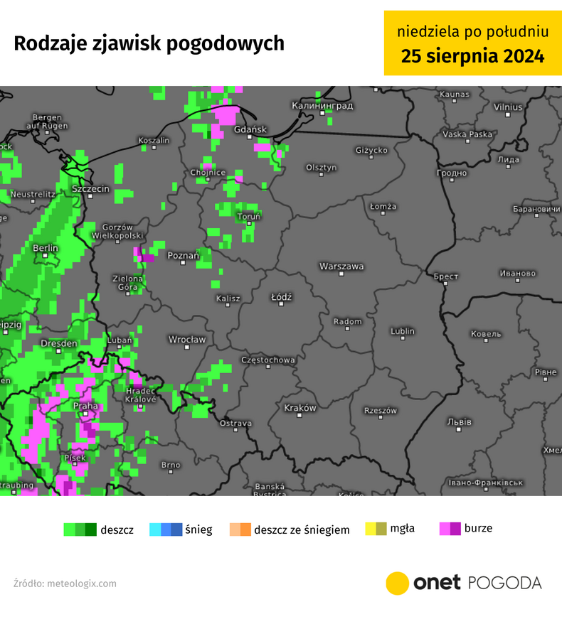 Niedzielne popołudnie na zachodzie i północnym zachodzie przyniesie lokalne burze