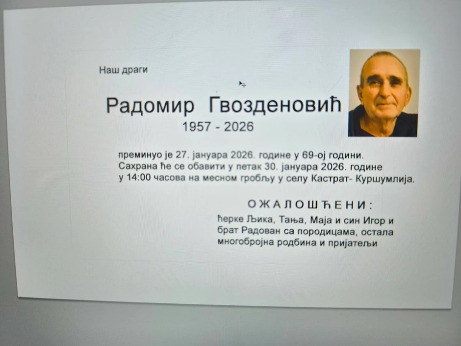 Umrlica nastradalog Radomira u požaru