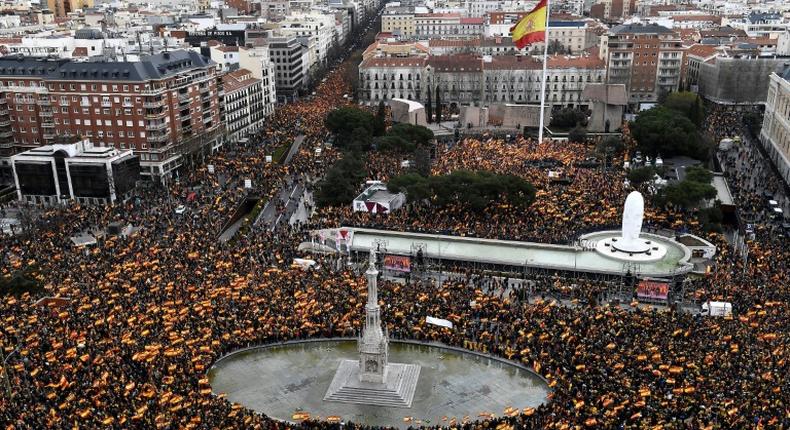 The protest comes just two days before the high-profile trial of Catalan separatist leaders in Madrid