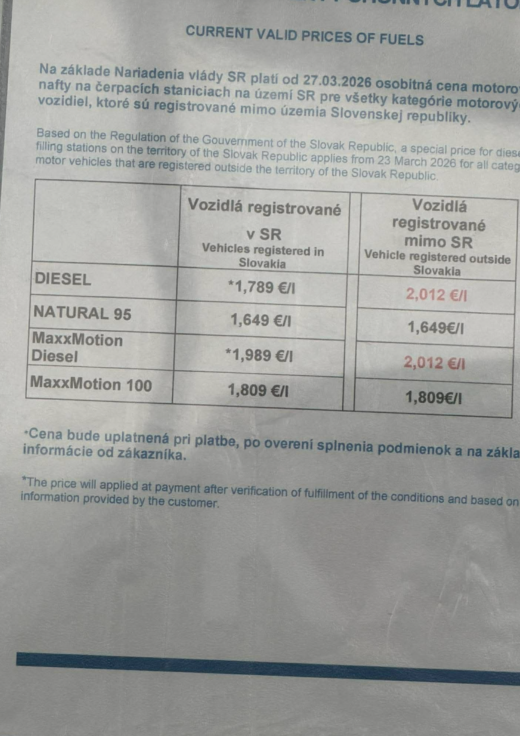 Ceny pre slovenských a zahraničných vodičov sa líšia.