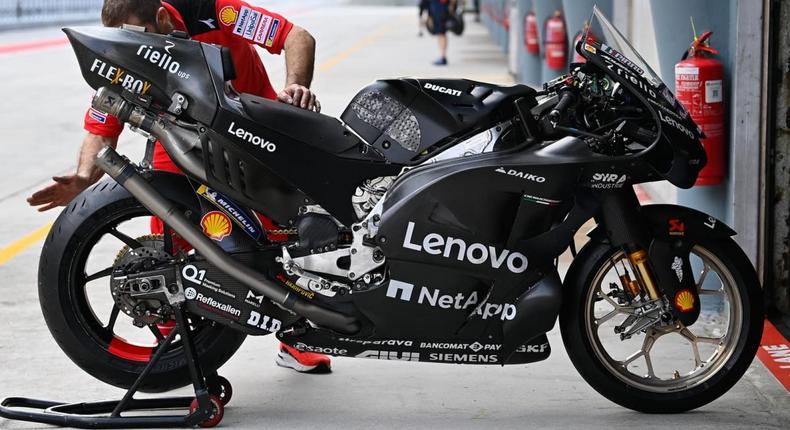 Ducati Lenovo's GP22 engine during a recent test on the course ahead of the Argentina MotoGP