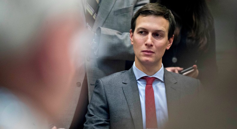 Jared Kushner, senior White House adviser, listens during a county sheriff listening session with U.S. President Donald Trump, not pictured, in the Roosevelt Room of the White House in Washington, D.C., U.S., on Tuesday, Feb. 7, 2017.