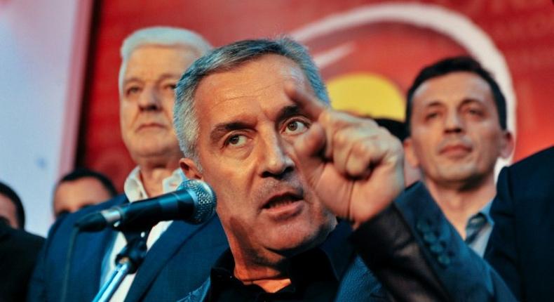 Montenegrin Prime Minister Milo Djukanovic and leader of ruling Democratic Party of Socialists speaking to his supporters after parliamentary elections in Podgorica