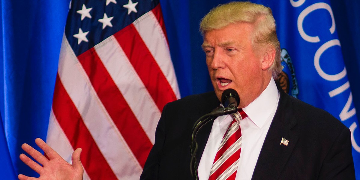 Republican presidential nominee Donald Trump at a rally on August 16 in West Bend, Wisconsin.