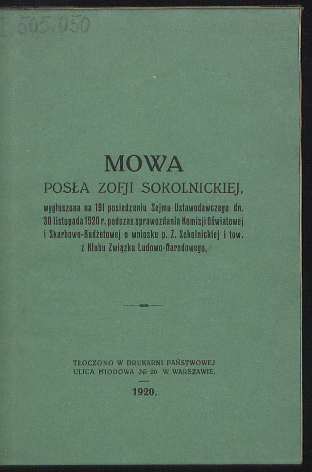 Zofia Sokolnicka – ruch narodowy (ZLN)