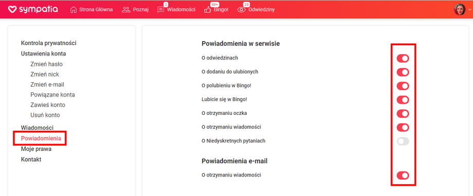 Powiadomienia w Sympatia.pl