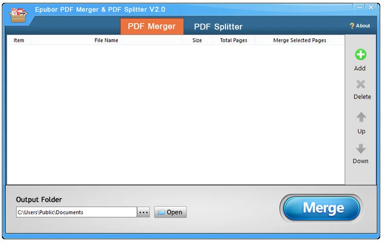 Główne okno programu do łączenia i dzielenia plików PDF - Epubor PDF Merger & PDF Splitter