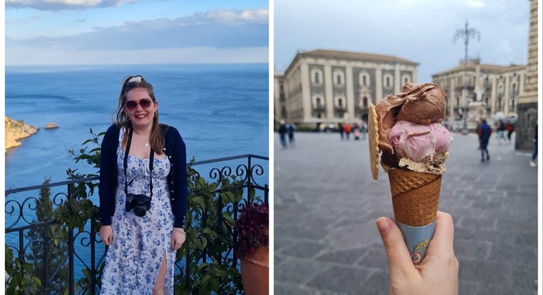 Mikhaila Friel, left, visited Taormina and Catania in Sicily, Italy, in April.Mikhaila Friel/Insider