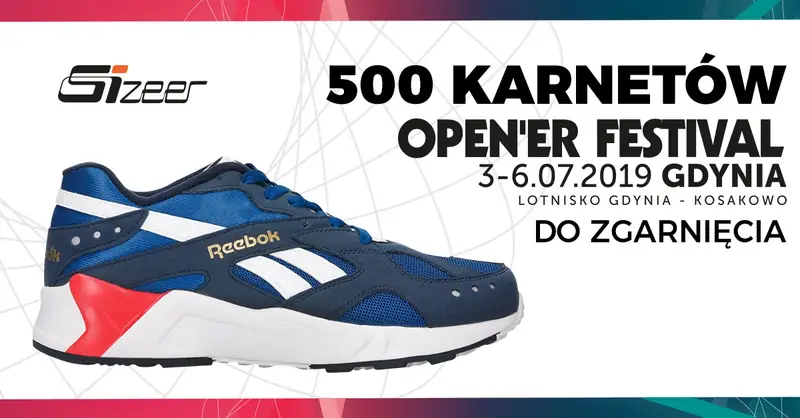 Wygraj 4-dniowy karnet na Open&#39;era kupując buty Reebok Aztrek w salonei Sizeer