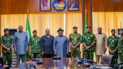 Gov. Sheriff Oborevwori on Tuesday, July 25, 2023 received on courtesy, the Flag Officer Commanding Central Naval Command, Rear Admiral U.S.A Chugali  at Government House, Asaba.