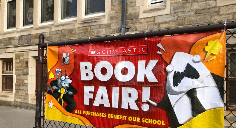 A Scholastic Book Fair banner outside a Catholic school in Queens, New York.Lindsey Nicholson/UCG/Universal Images Group via Getty Images