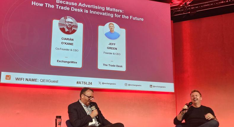 Jeff Green, right, appeared on stage at ATS London 2024 conference, interviewed by ExchangeWire CEO Ciarn O'Kane.Jacques Edeling